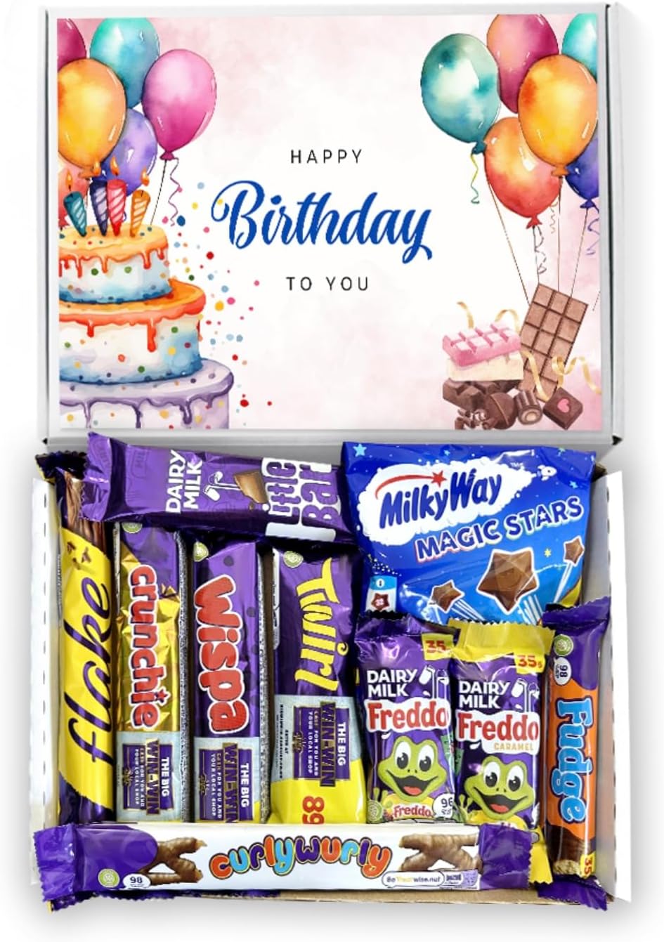 QLV Happy Birthday Chocolate Gift Box. Letterbox Friendly Gift Hamper. Birthday Gifts For Women, Kids Gifts And Gifts For Men. 10 full Size Milk Chocolate Bars In A Chocolate Selection Box.