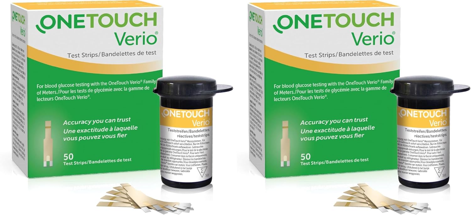 OneTouch Verio® Test Strips I 50 Tests I for Blood Glucose Monitoring with Diabetes I 2 Pack I 50 Test Strips Included