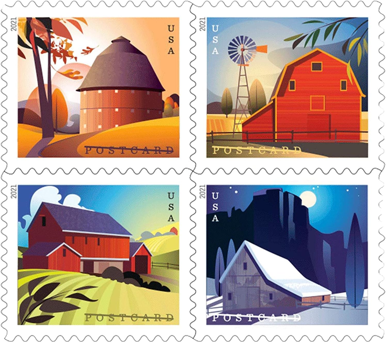 Barn POSTCARD Forever Postage Stamps US Postal American History, Wedding, Celebration, Anniversary (Roll of 100 Stamps)