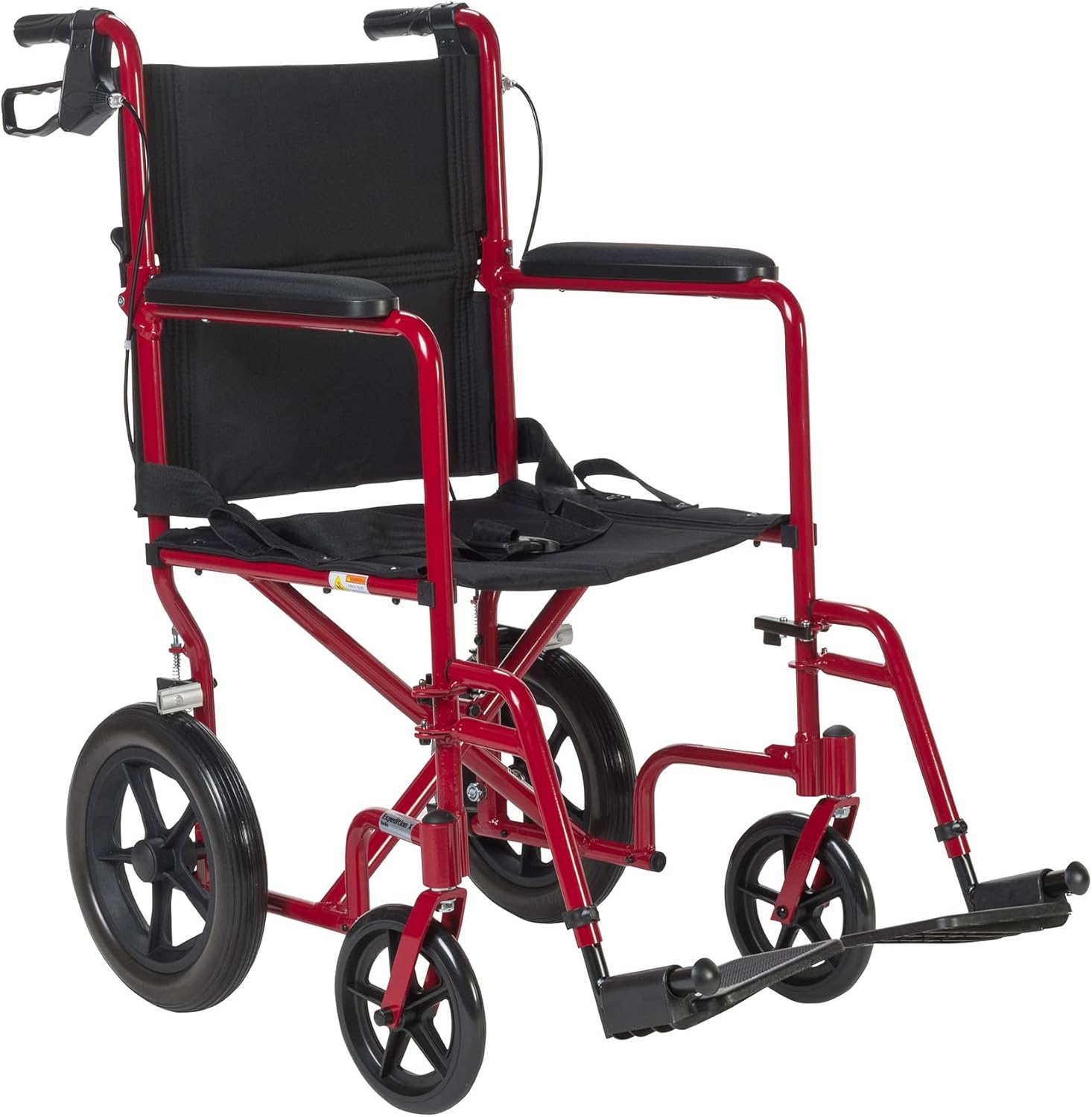 Drive Medical EXP19LTRD Lightweight Expedition Folding Transport Wheelchair with Hand Brakes, Ultra Lightweight Transport Chair for Seniors and Adults, Red