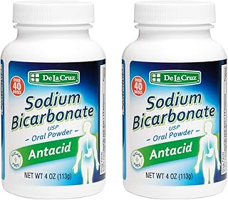 De La Cruz Pure Sodium Bicarbonate - USP Grade Bicarbonate of Soda – 100% Pure Baking Soda – Aluminum Free Antacid Powder for Heartburn & Indigestion - Packed in USA, 4 OZ. (2 Bottles)