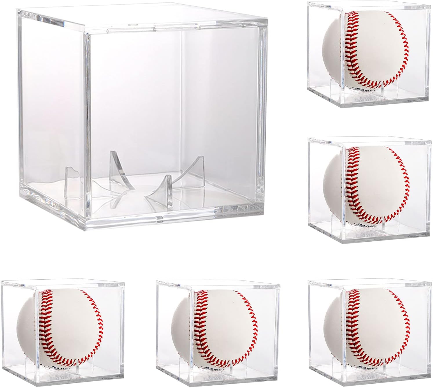 Tebery 6 Pack Acrylic Cube Baseball Holder, 8cm UV Protected Baseball Display Case Box, Clear Square Memorabilia Display Storage Sports Autograph Display Case Fits Official Size Ball