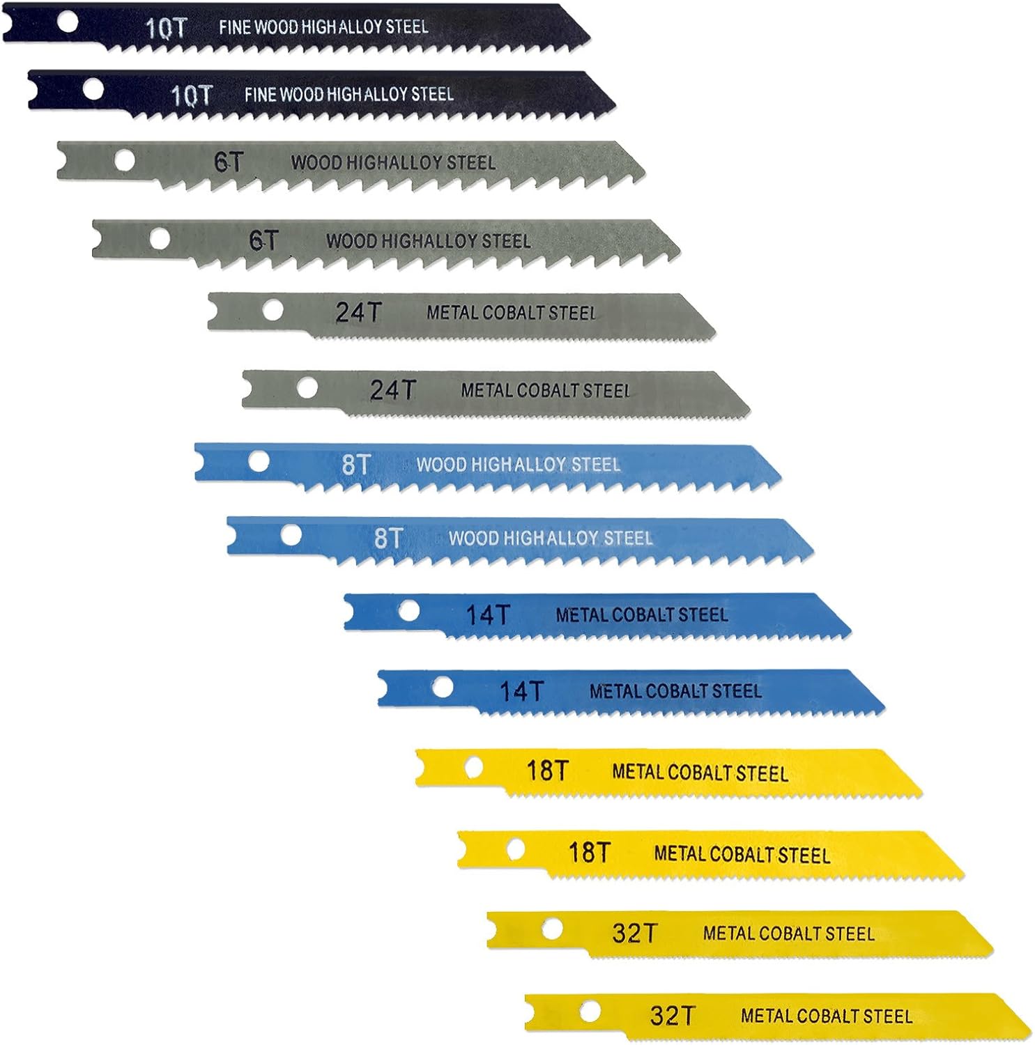 19220 14Pc Universal Jig Blade Assortment High-Alloy & Cobalt Steel - For Cutting Metal Wood PVC & More