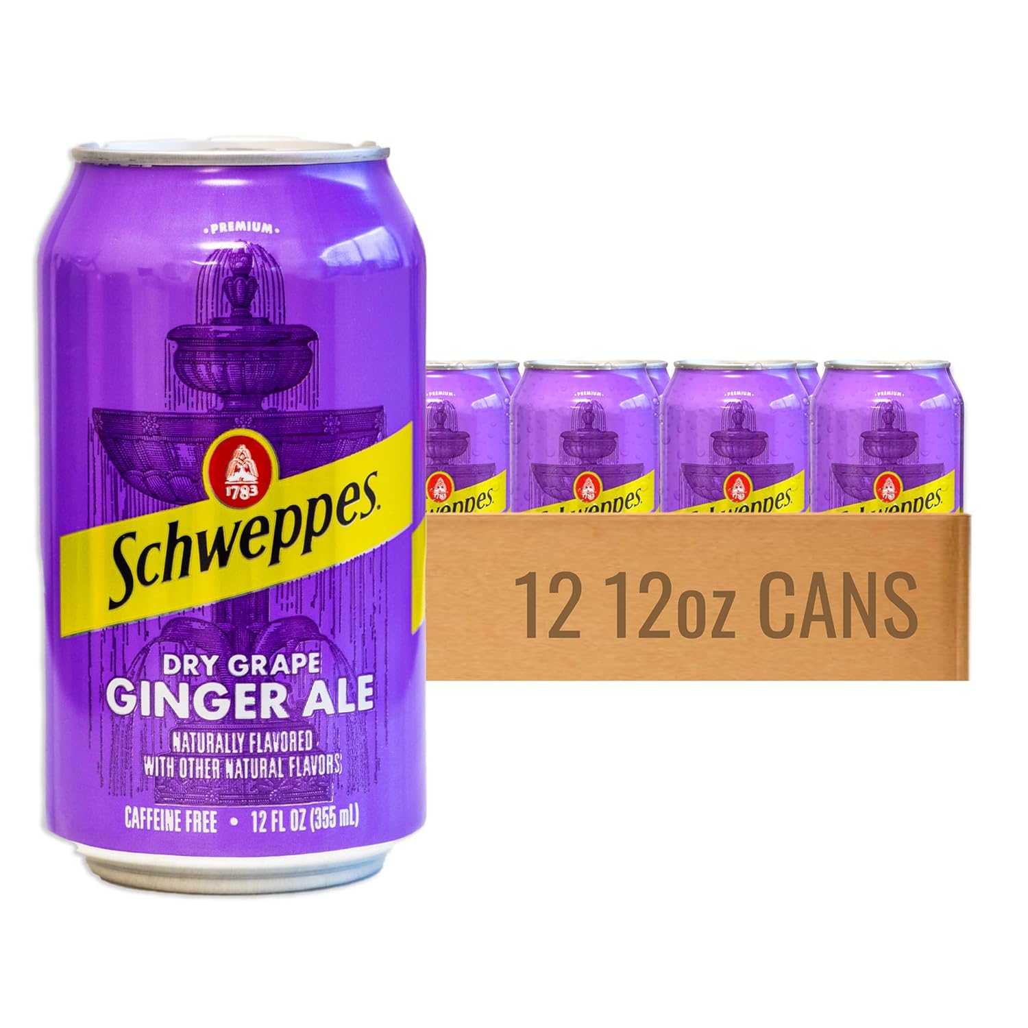 Dry Grape Ginger Ale - Refreshing, Crisp, Delicious - 12, 12oz Cans
