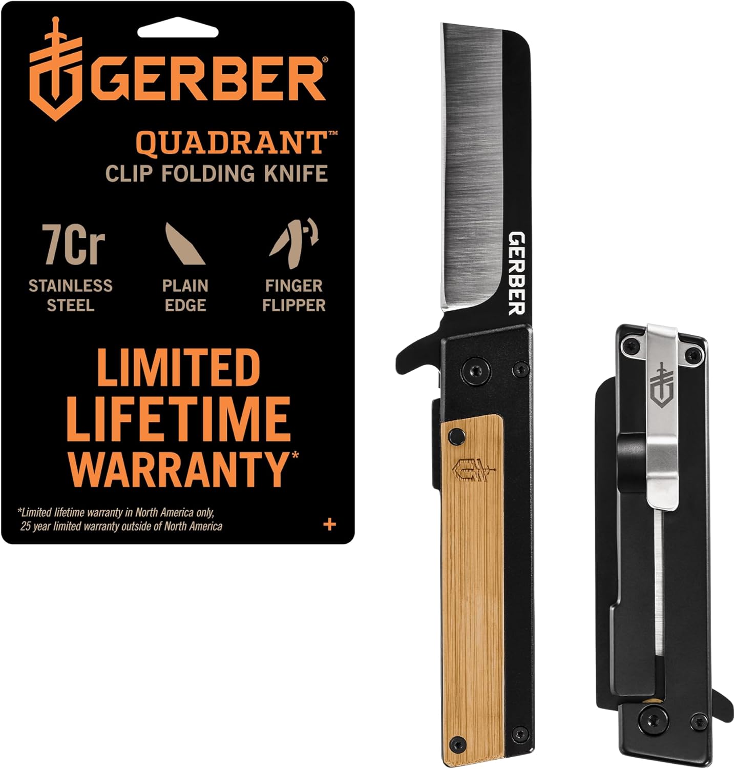 Gerber Gear Quadrant Clip Folding Knife with Plain Edge Blade - Straight Edge Flipper Knife with Pocket Clip - EDC Gear and Equipment