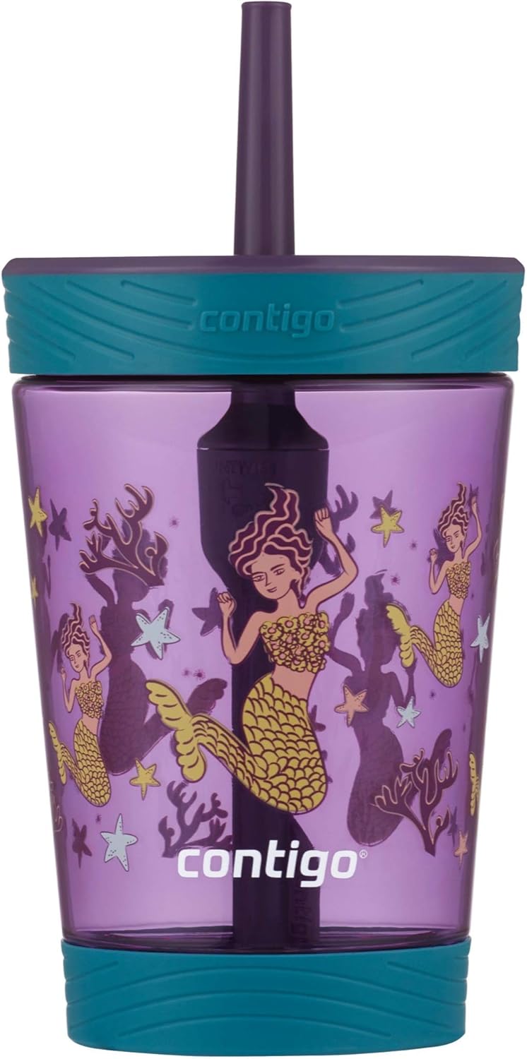 Contigo Kids Spill-Proof Tumbler with Straw, 14oz., Eggplant with Mermaid