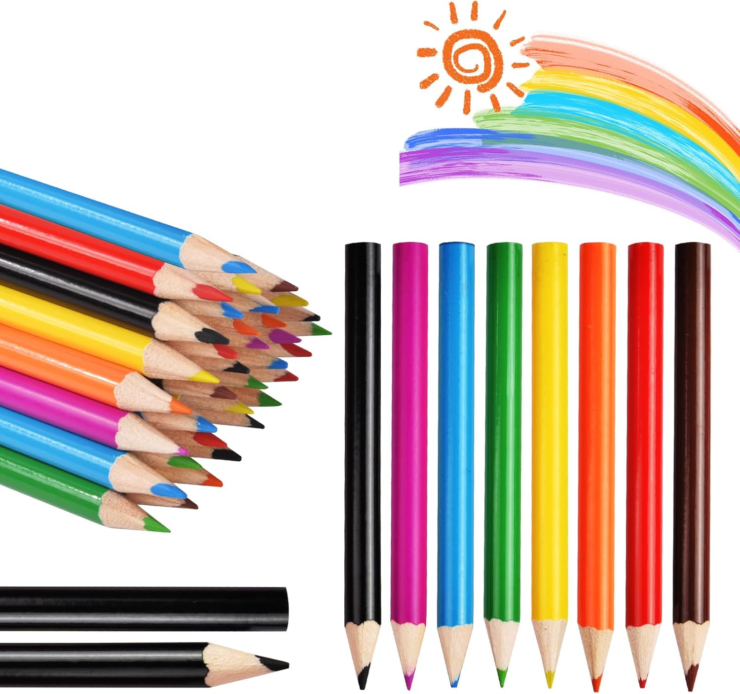 AUAUY Mini Colouring Pencil Packs, 10 Sets of 8 Wooden Colored Pencils for Children, Colouring Pencils for Kids Party Bag Fillers, Kids Birthday Gifts, Class Rewards, Student Drawing and Doodle
