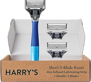 Harry's Razors for Men, 1 Handle (Ocean Blue) and 3 Razor Blade Refills with German Engineered 5-Blade Technology, Stocking Stuffer For Men