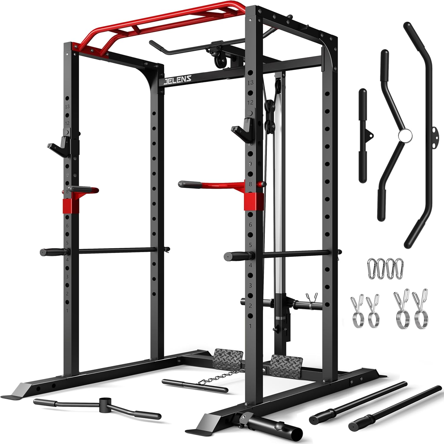 Power Cage, 2000LBS Multi-Function S11 Power Rack with LAT Pulldown, Squat Rack with Adjustable Pulley System and More Training Attachments, Weight Workout Machine for Home Gym