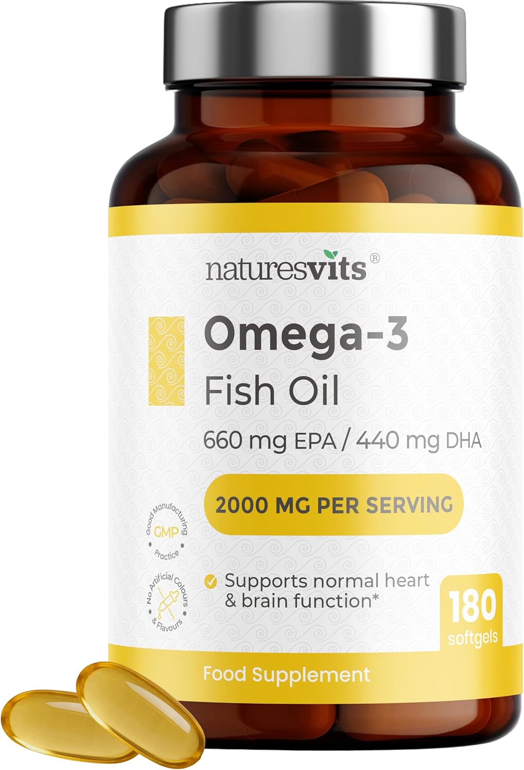 Omega 3 Capsules High Strength, 90 Serves - 660mg EPA and 440mg DHA - Fish Oil Supplements and Fatty Acids for Heart and Eye Health