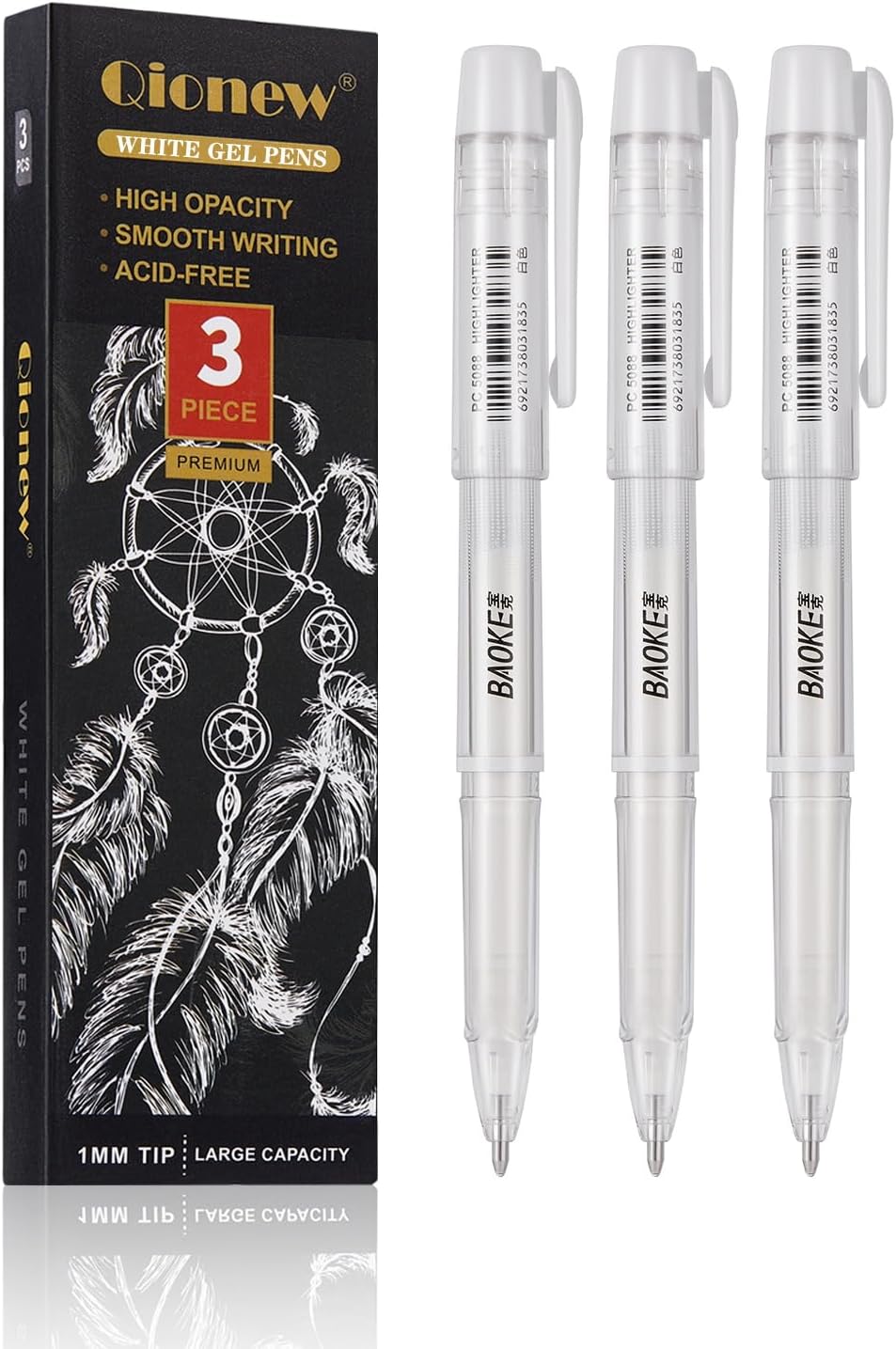 White Gel Pen Set, 1mm Gel Ink Pens Opaque White Archival Ink Pens for Black Paper Drawing, Sketching, Illustration, Card Making, Bullet Journaling