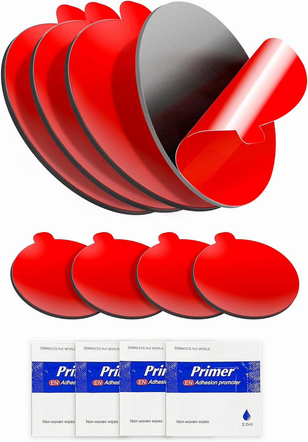 Tapsi Adhesive Replacement Pads – 8-Pack Round High-Bond Double-Sided Mounting Pads (8cm & 2.3cm) for Dashboard Discs, Suction Cup Phone Holders, GPS & Magnetic Mounts – Includes Adhesion Promoters