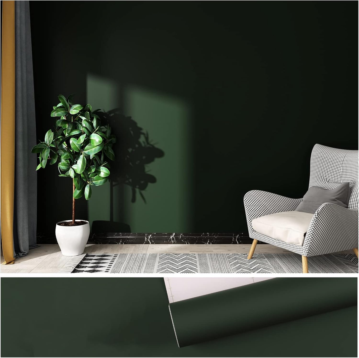 VEELIKE Dark Green Peel and Stick Wallpaper Self Adhesive Solid Green Contact Paper Waterproof Decorative Vinyl Film for Walls Countertops Cabinets Shelf Drawer Liners Bedroom Kitchen 15.7''x354''