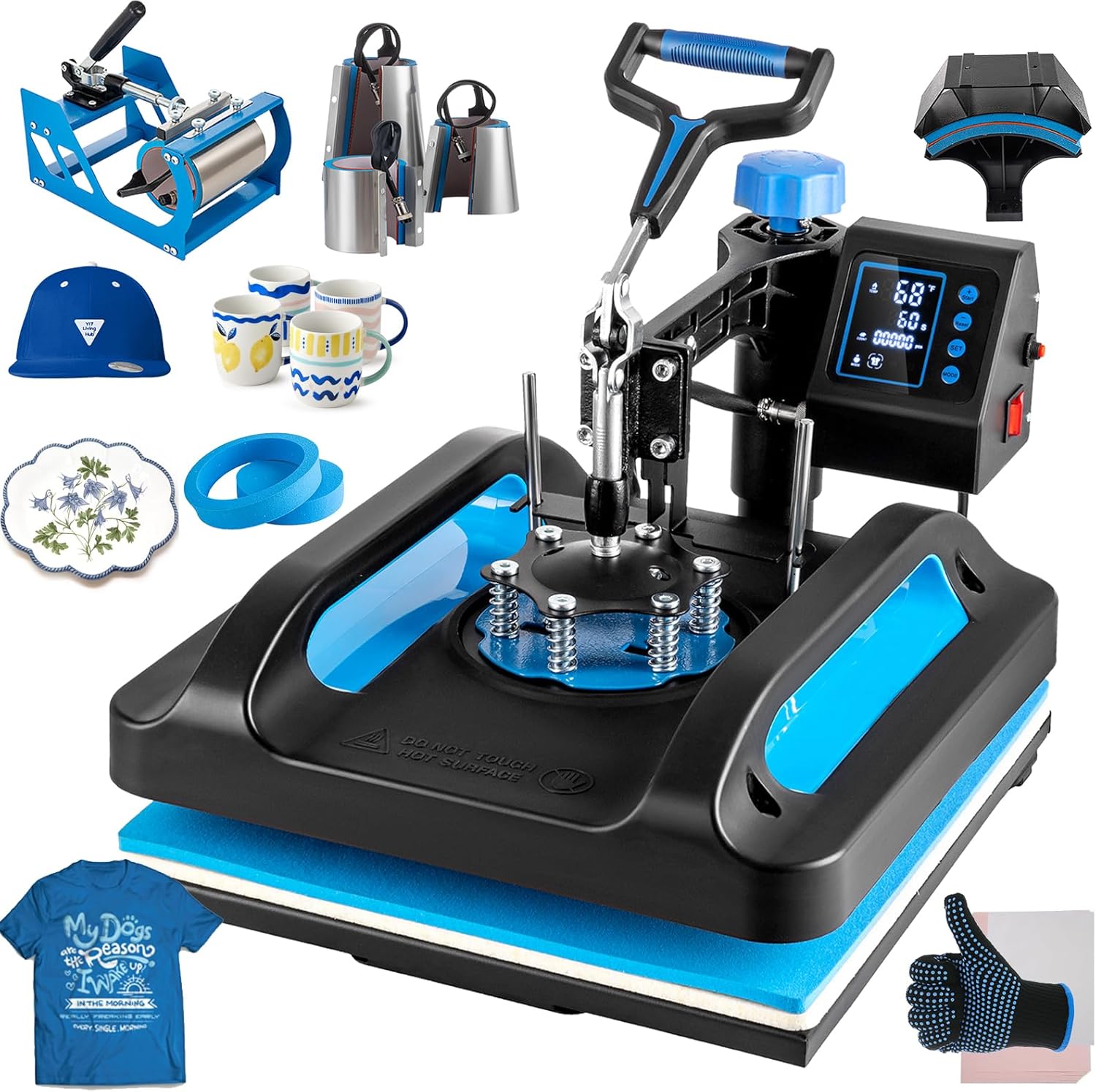 15x15 Heat Press Machine, 8 in 1 Heat Press Machine, Sublimation T Shirt Pressing Machine, 360-Degree Swing Away Heat Transfer Machine Multifunction Combo for T-Shirt Mugs at Cap