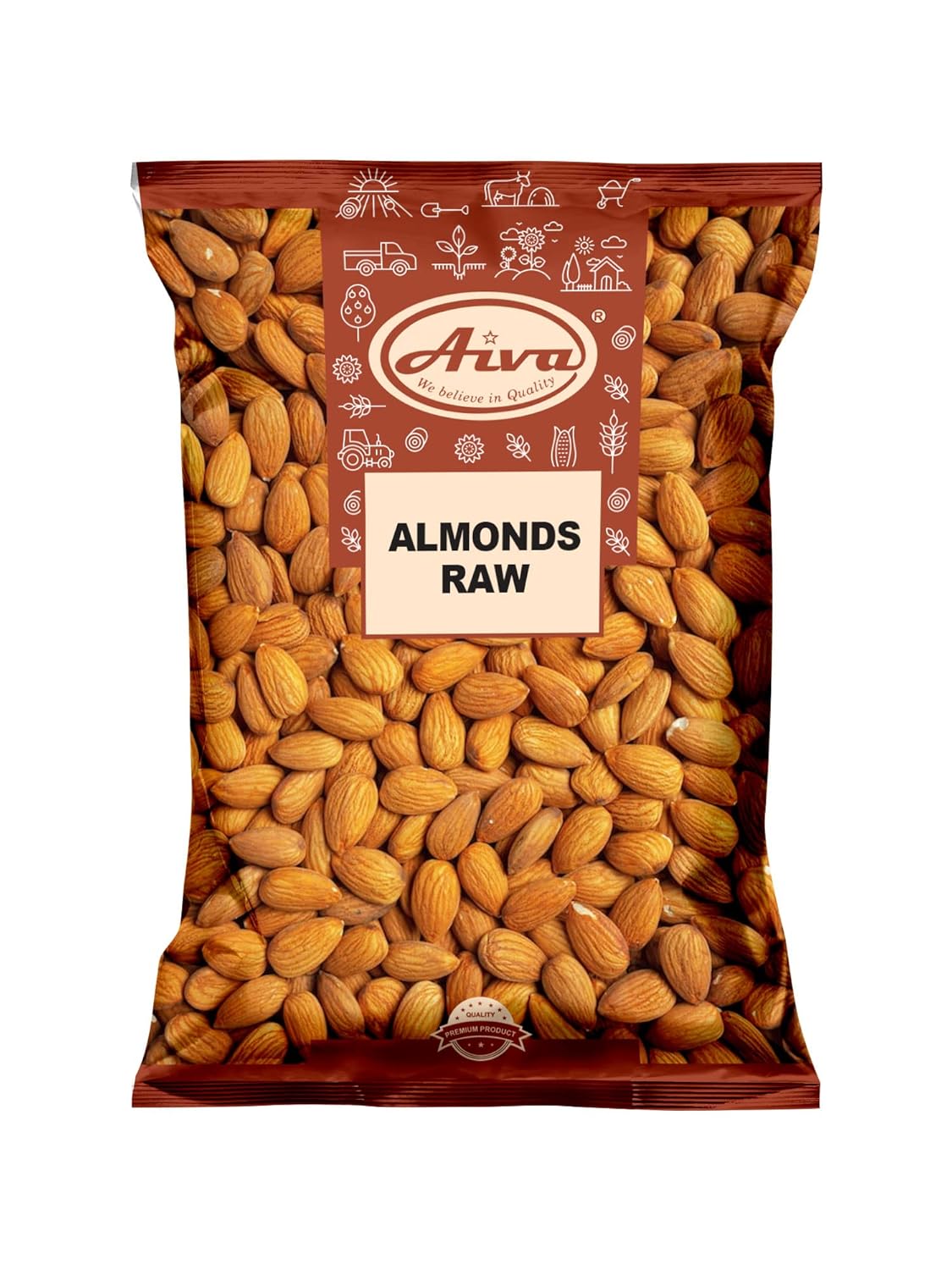 AIVA, Natural Whole Raw Almonds, Unsalted, No Shell - 5 lb, Grown in the USA, Raw Whole Almonds with Skin