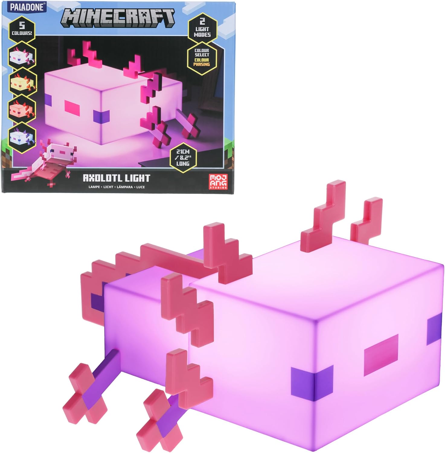 Minecraft Axolotl Light - Officially Licensed, Five Color Modes, Lamp to Decorate Your Gaming Desk or Night Stand, Bedroom Decor Gamers, Battery Powered | Paladone, Pink