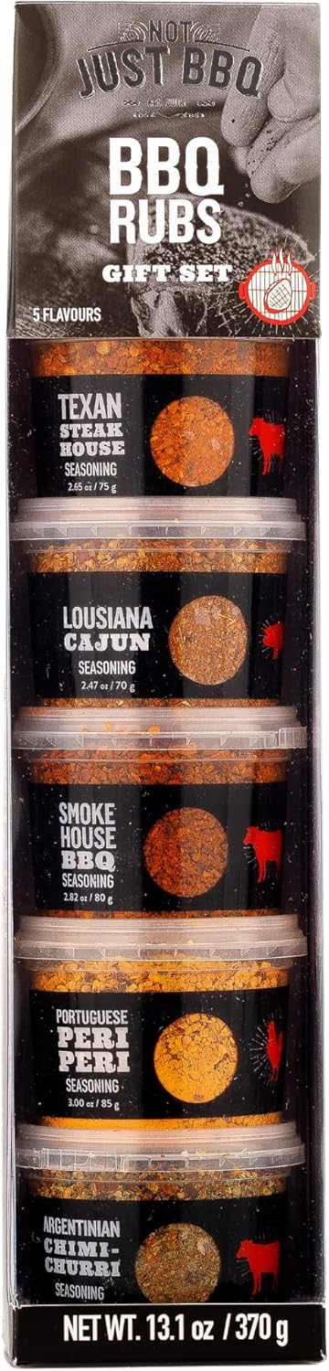 NJBBQ - BBQ Rubs Seasoning Gift Set (5x75g) - Not Just BBQ's Texan Steakhouse, Smokehouse BBQ, Louisiana Cajun, Portuguese Peri Peri & Argentinian Chimichurri Seasoning