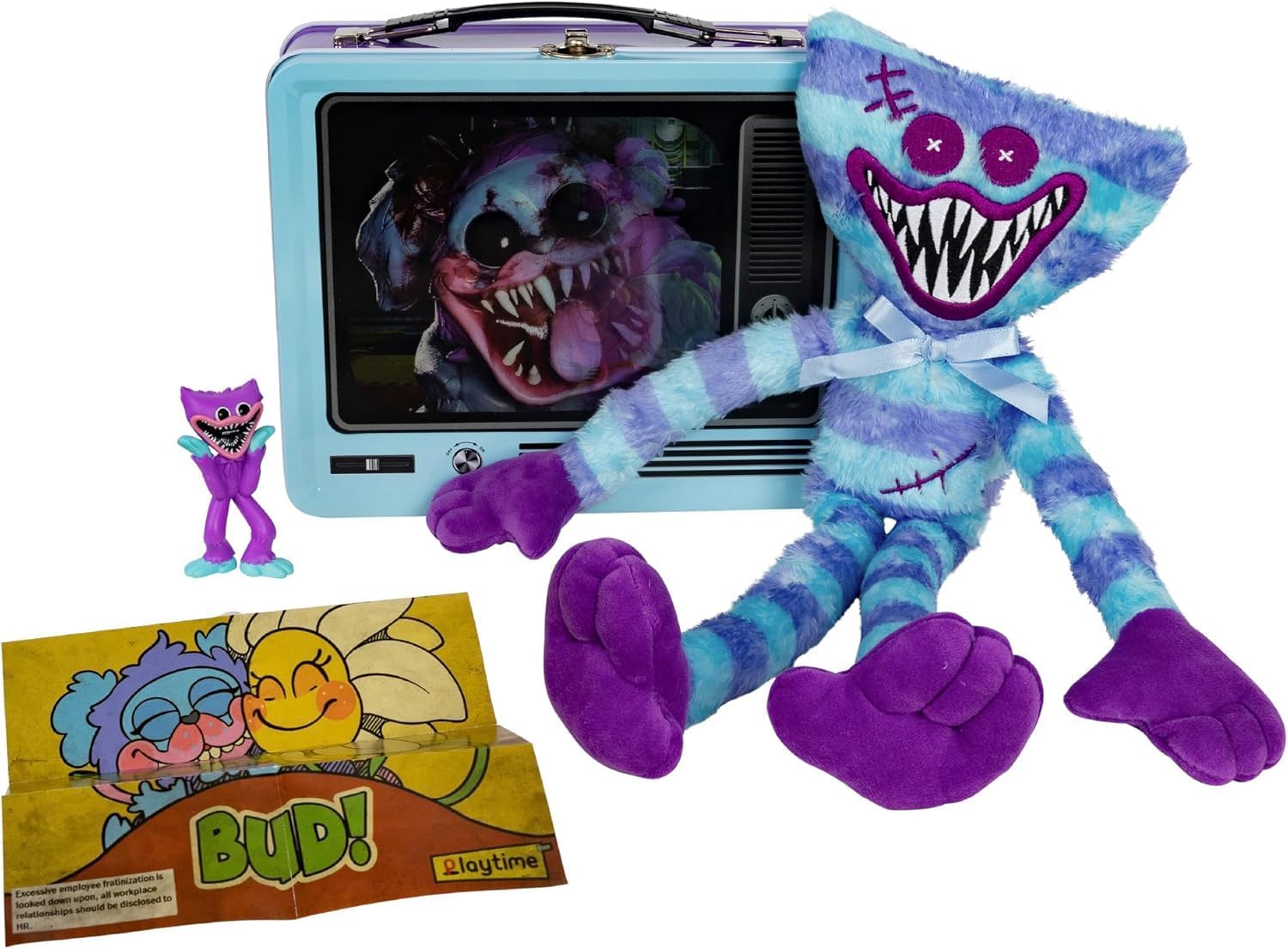 UCC DISTRIBUTING Poppy Playtime Huggy Wuggy & Friends PJ Pug-a-Piller Exclusive Lenticular Lunch Box Collectors Bundle - Includes 4 Items –Plush , Figure Mini Poster and Tin