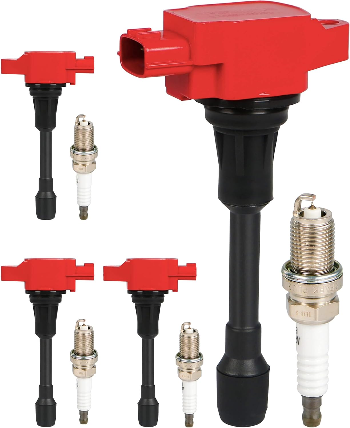 Ignition Coil Packs UF549 and Iridium Spark Plugs 9029 Fits for Nissan Altima Sentra Versa Rogue Select Cube NV200 1.6L 1.8L 2.0L 2.5L L4 2007 2008 2009 2010 2011 2012 2013 2014, Set of 4,Red