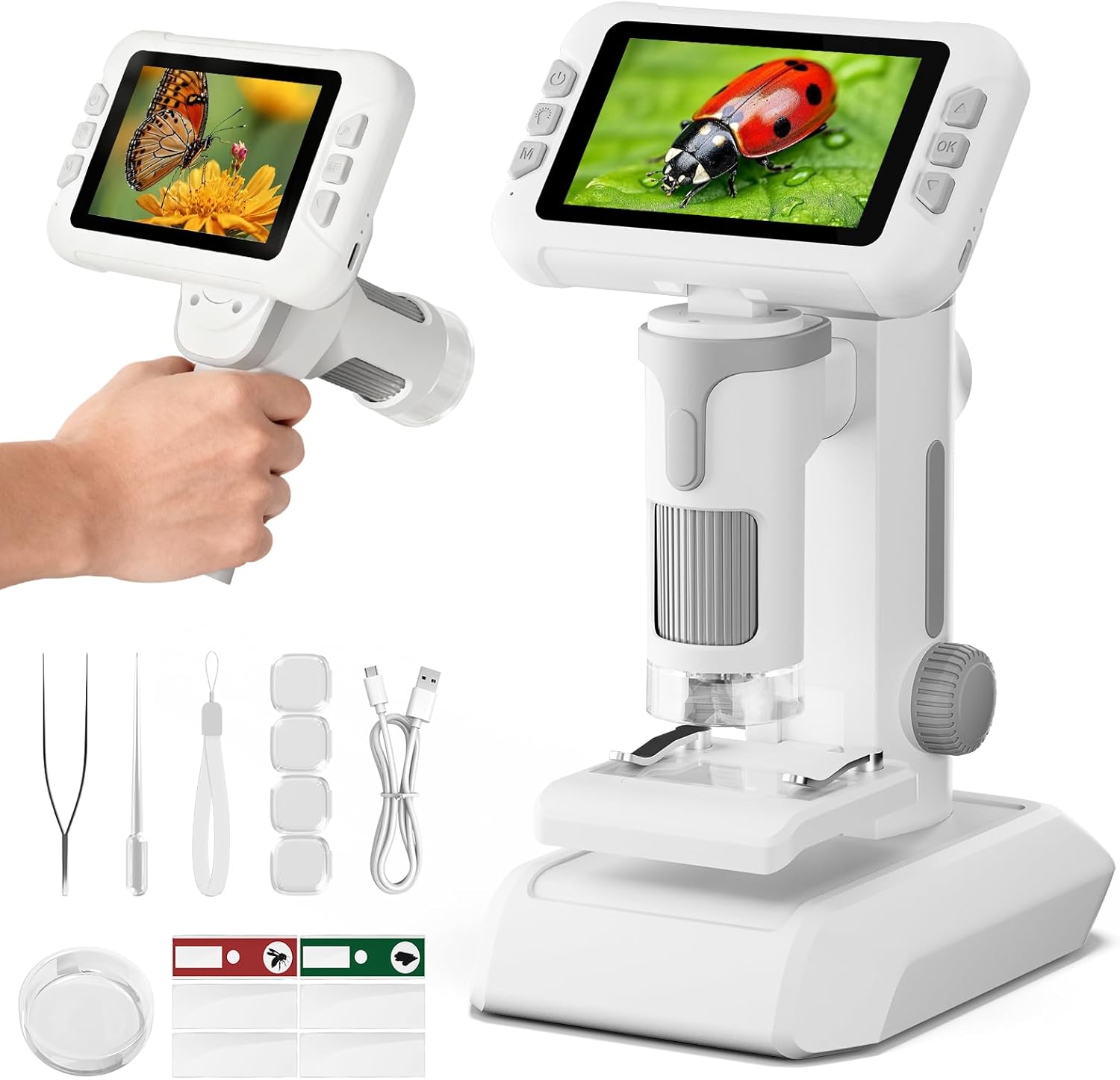 1600X Microscope for Kids, 4K 4.0" Digital Screen Kids Microscopes with Slides Kit, Educational Science Toys for Christmas Birthday Gifts for 3-14 Year Old Children Students