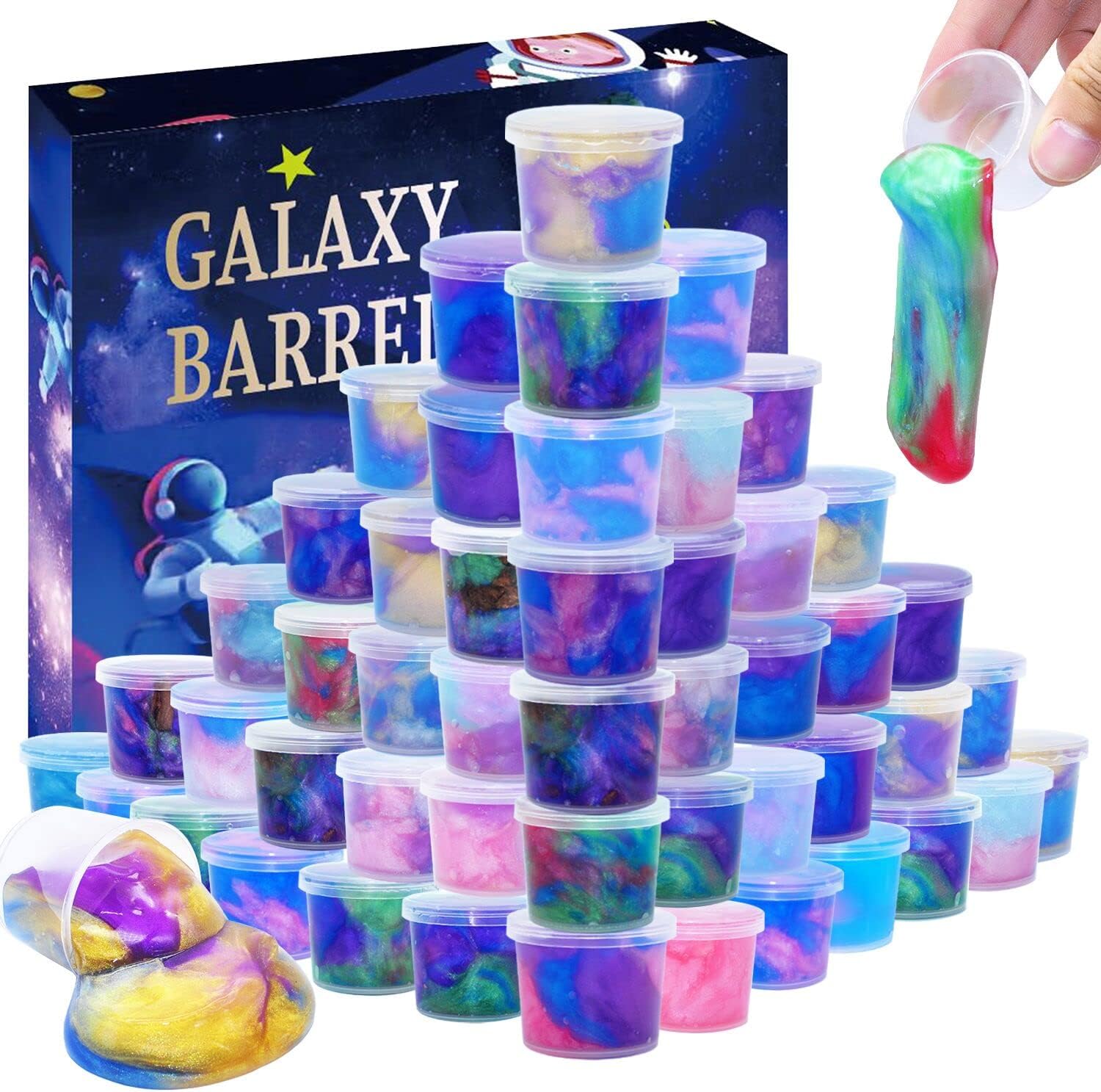 64 Packs Galaxy Putty Slime, Party Favor for Kids Girls & Boys, Adults, Non Sticky, Unscented，Stress & Anxiety Relief, Wet, Super Soft Sludge Toy