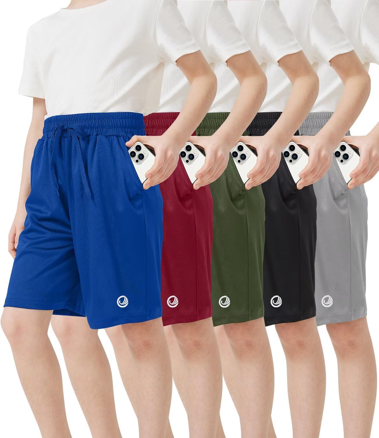 5 Pack Boys Athletic Shorts with Pockets Active Youth Basketball Shorts Quick Dry Kids Gym Soccer Shorts