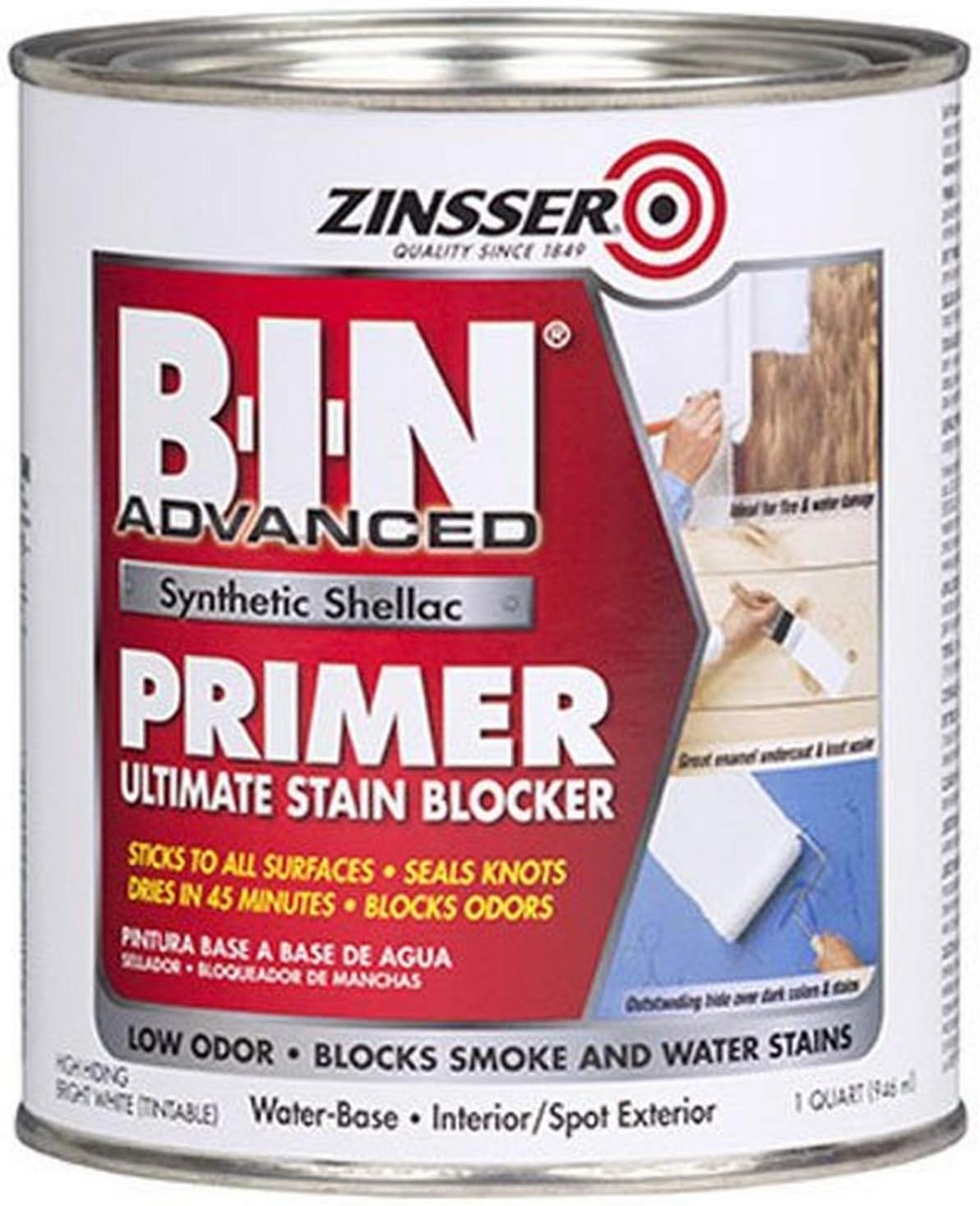 RUST-OLEUM 1 qt Zinsser 271009 White Zinsser, B-I-N Advanced Synthetic Shellac Primer Pack of 1