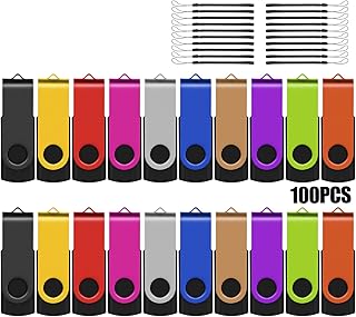 EASTBULL Flash Drives Bulk 2GB USB Thumb Drive 100 Pack USB 2.0 Memory Stick Swivel Pen Drive with Lanyard for Storage and Backup (2GB 100 Colors)
