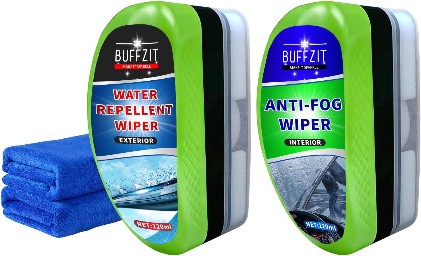 Car Water Repellent & Anti-Fog for Windshield – Quick & Easy Defogging Interior/Exterior Glass Cleaning Bundle, Long-Lasting Hydrophobic Coating for Clear Vision in Rain & Fog – Pack of 2