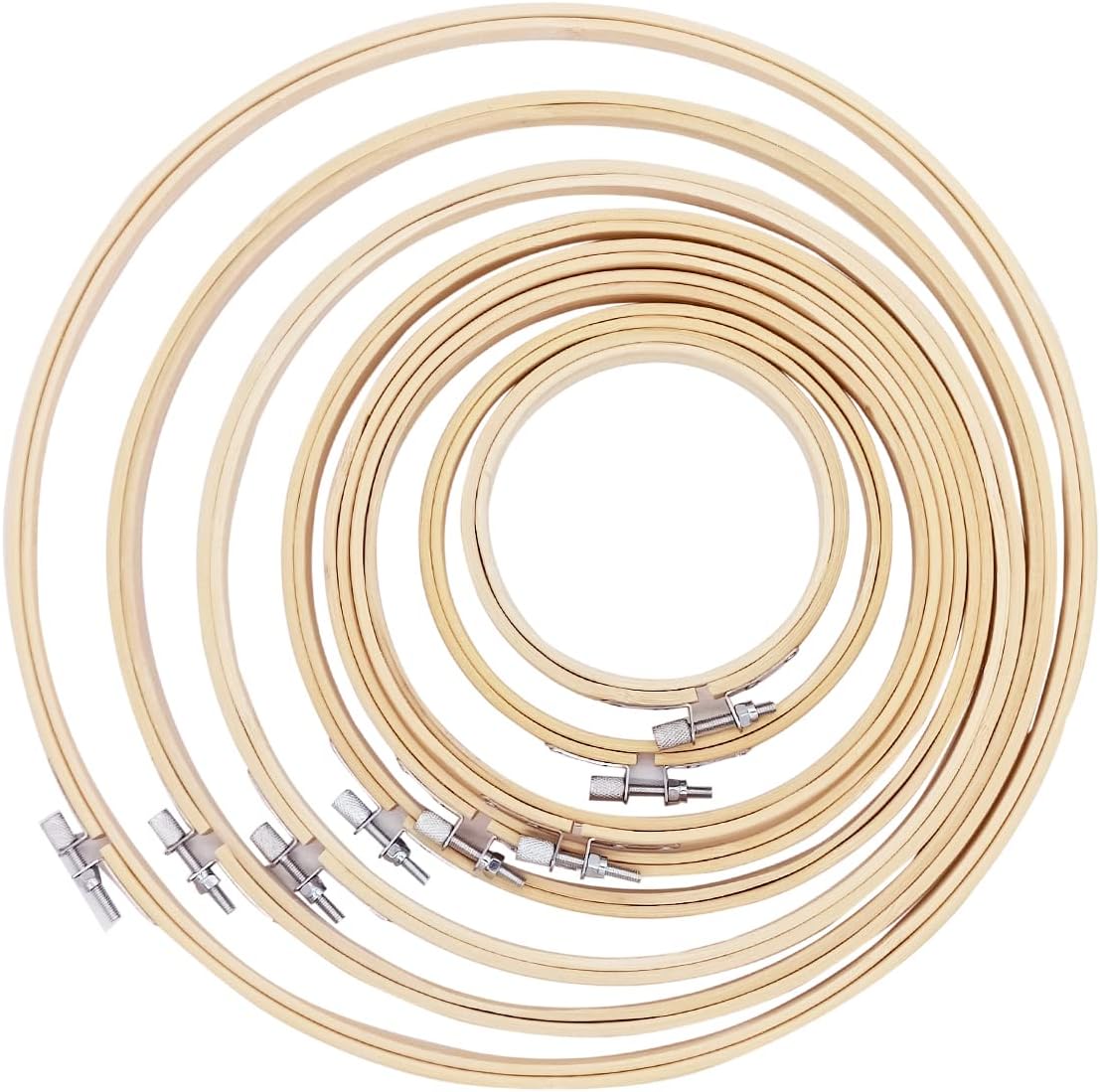 Worown 8 Sizes (10, 13, 15, 18, 20, 23, 26 & 30cm) Bamboo Embroidery Hoops, Adjustable Sewing Circle Rings, Wooden Round Cross Stitch Hoops for Hand Sewing Crafts