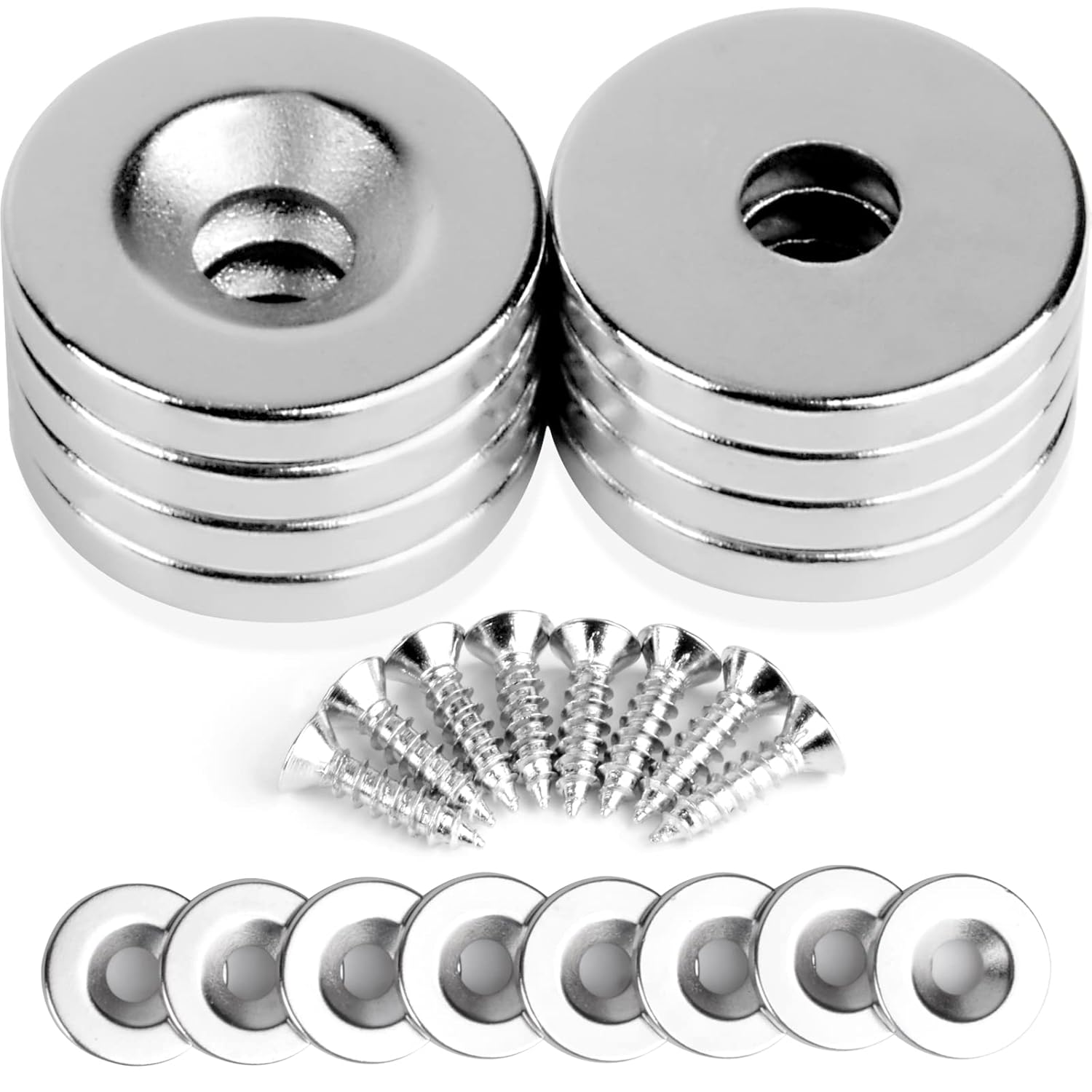 MIN CI 8 Pack Neodymium Magnet, 18x3mm Strong Round Countersunk Hole Rare Earth Pot Magnets With Screws for Whiteboards, Refrigerator, Kitchen Wall