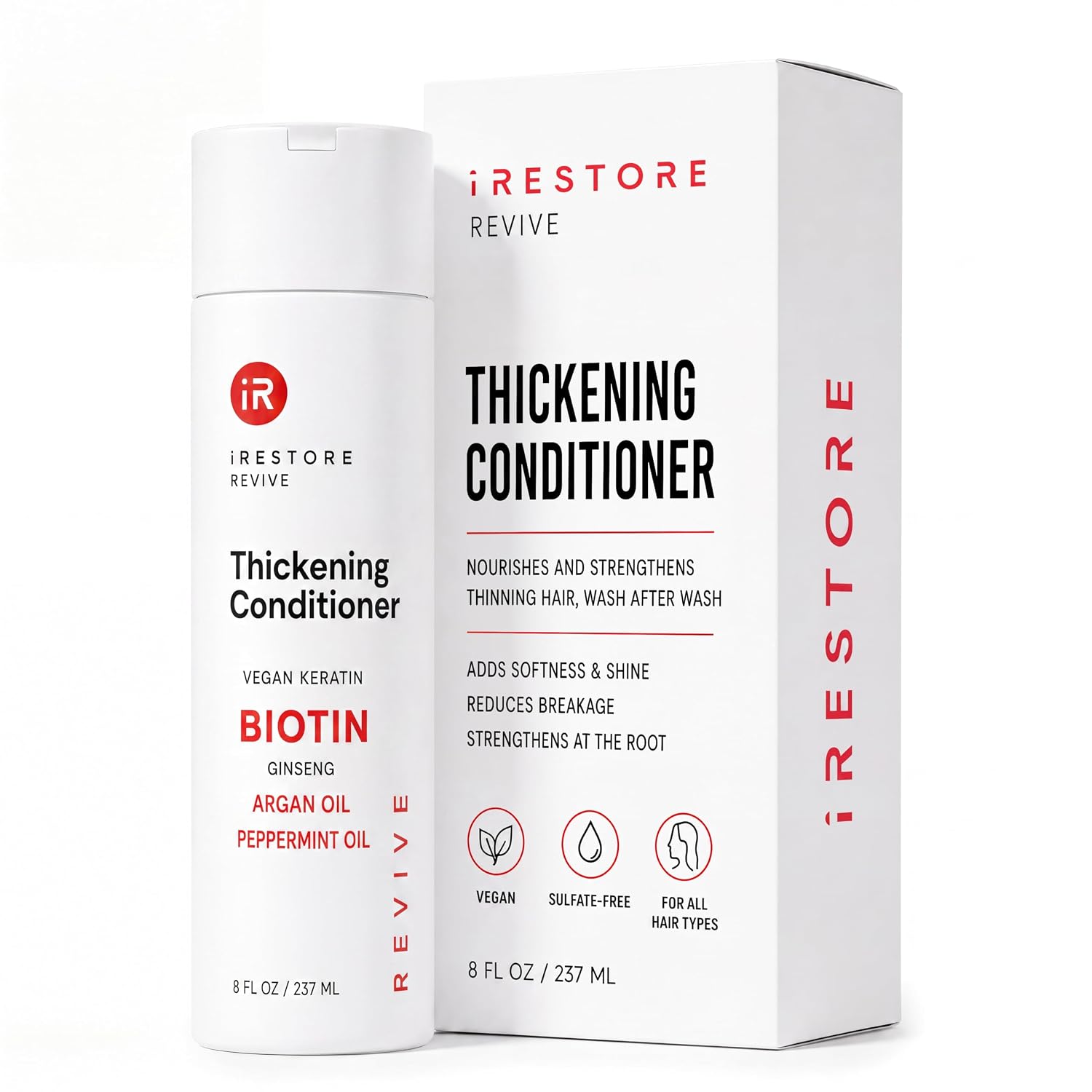 iRESTORE Biotin Hair Conditioner for Damaged Dry Hair - Good for Fine Hair Growth, Volumizing Thickening Conditioner with Ginseng & Argan Oil to Moisturize, Pair With Hair Loss Shampoo