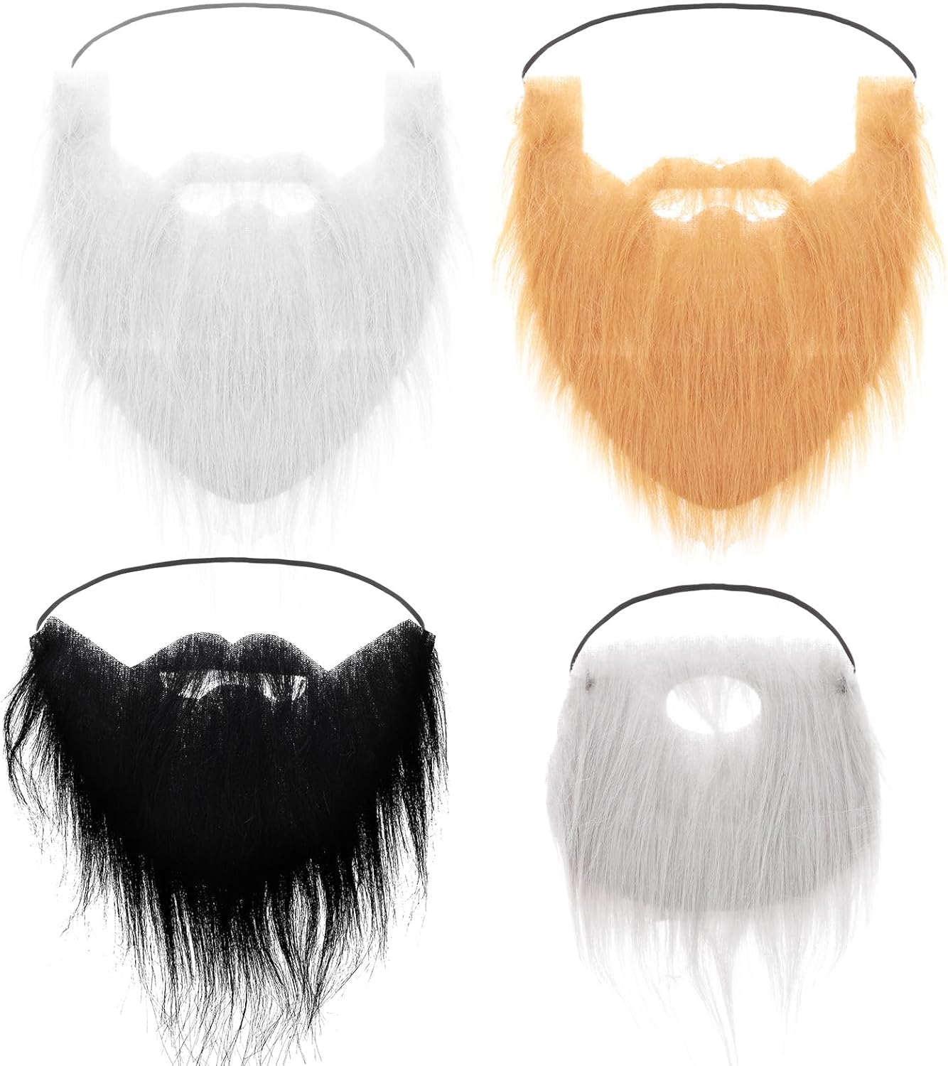 4 Pcs Fake Mustaches Funny Realistic Fake Beards Adjustable Costume Beard with Elastic Strap for Adults and Kids Halloween Costume Party Cosplay Facial Supplies (Black, Orange, White, Gray)