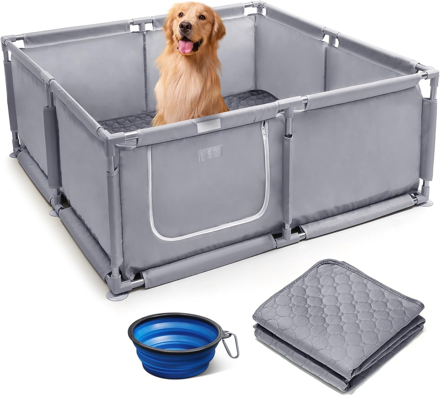 Whelping Box for Dogs and Puppies 48x48x18 inch Pet Whelping Box with Washable Pee Pad and Collapsible Dog Bowl for Medium Small Dogs