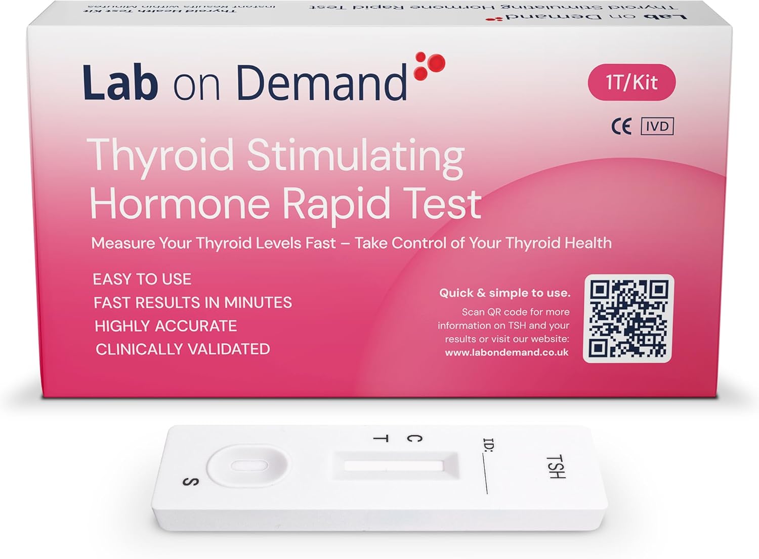 Lab on Demand Thyroid Stimulating Hormone Rapid Test Kit 1T Pack - Safe, Accurate, Clinically Validated and CE-Certified Thyroid Test Kit at Home, Instant Results in Minutes