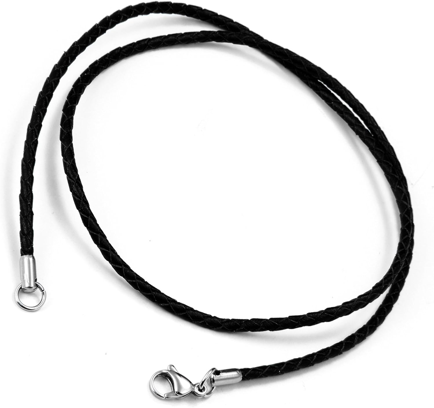 Cupimatch Unisex New 2-in-1 3mm Black Braided Leather Cord Rope Chain Necklace Wrap Bracelet Stainless Steel Lobster Clasp 24"