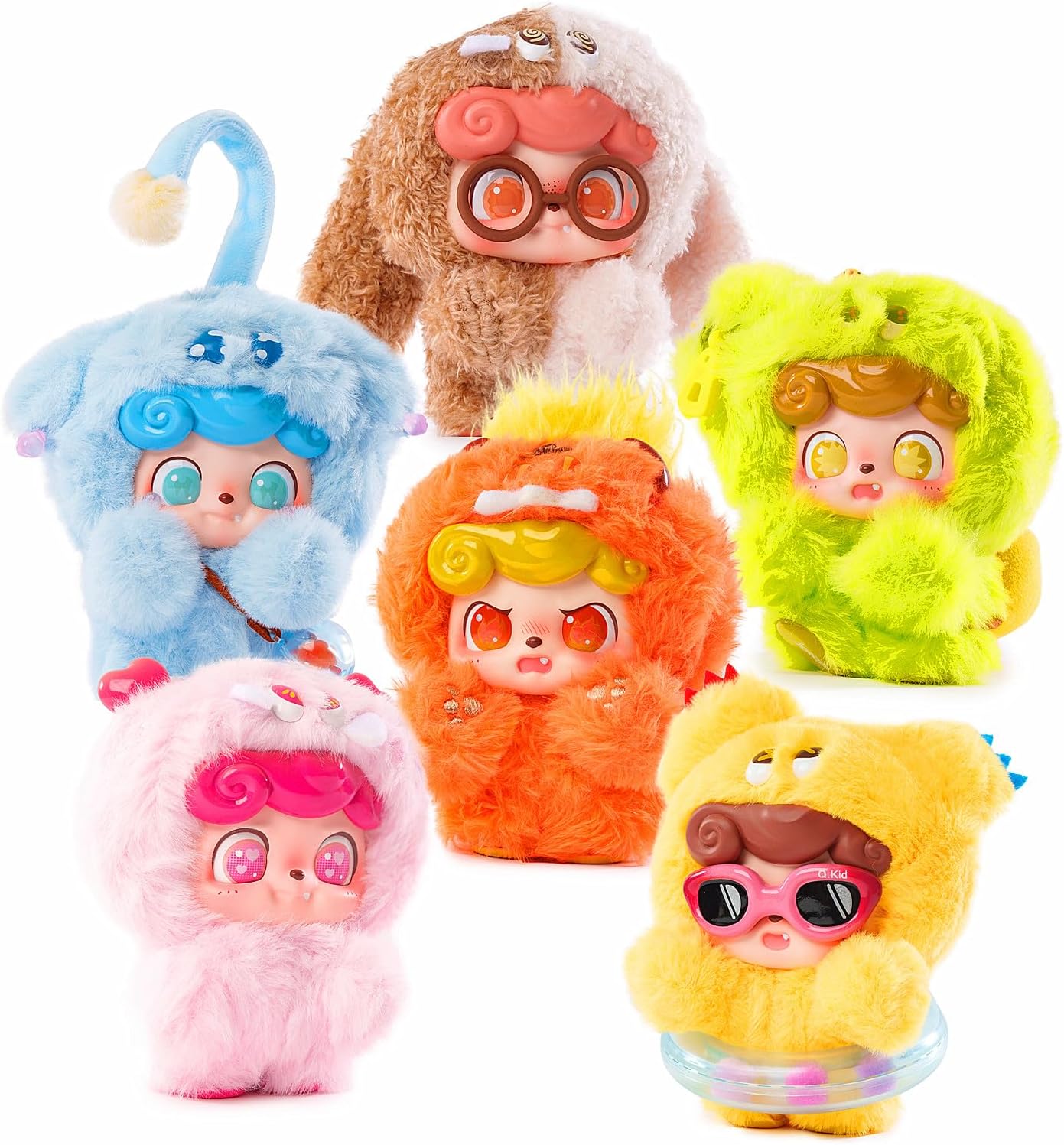 Baby Three Q.Kid Plush Blind Box, Plush Figure Toys 1PC (1 of 7 Possible Styles) Emotional Hairy Monsters Collectible Keychain & Bag Charm Birthday Gifts 4.2 in