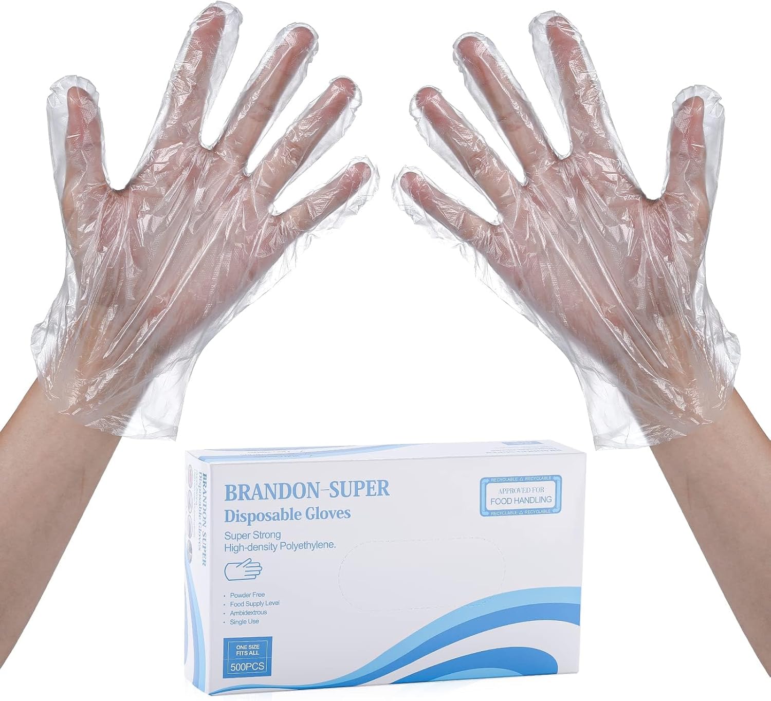 Brandon-super Disposable Food Prep Gloves - 500 Piece Plastic Food Safe Disposable Gloves, Food Handling, One Size Fits Most 500 PCS