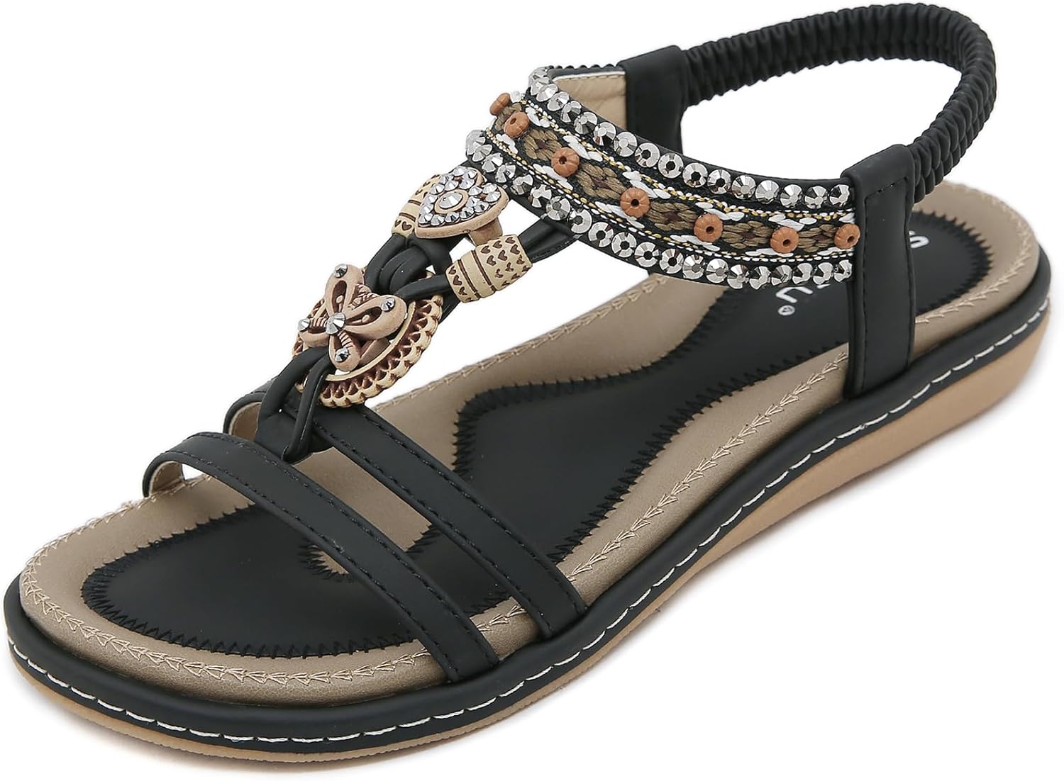 ZDQ Sandals Womens Summer Casual Flat Bohemian Slip-on Sandals with Elastic Ankle Strap