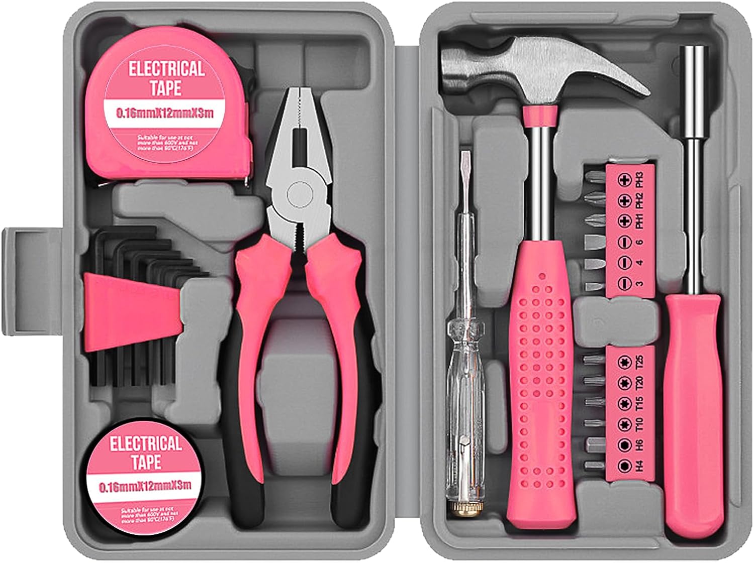 24pc Pink Tool Kit for Women – Small Tool Box with Tools Included, Mini Tool Kit Set with Hand Tools like Screwdriver Set & Hammer, Portable Toolbox for Home Use, Ideal for Ladies' Daily DIY & Repairs