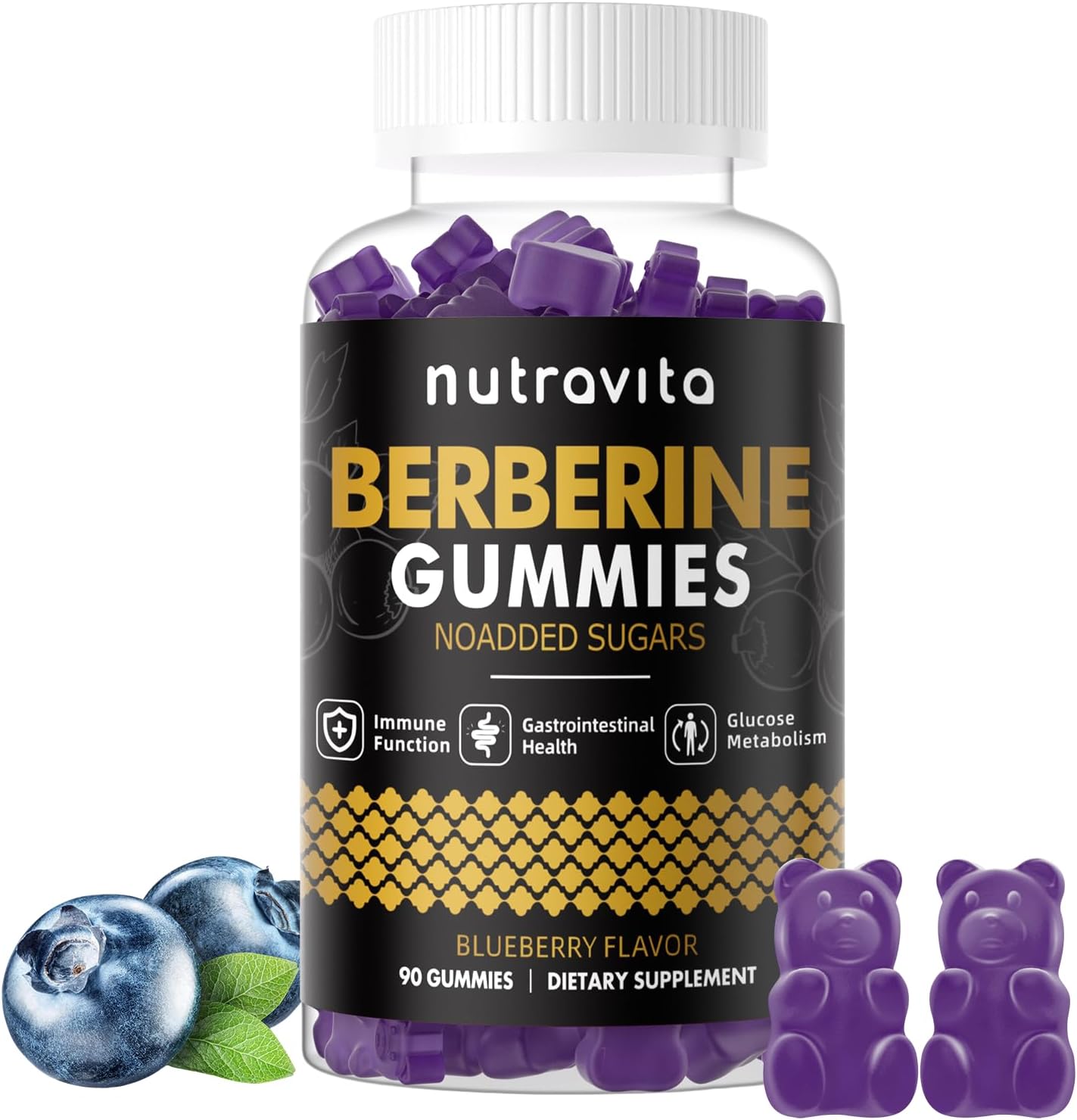 Nutravita Berberine Gummies with Ceylon Cinnamon 1500mg High Potency Berberine HCL Supplement for Immune and Metabolism Support, Sugar Free Organic Berberine Gummies Blueberry Flavor-1PACK