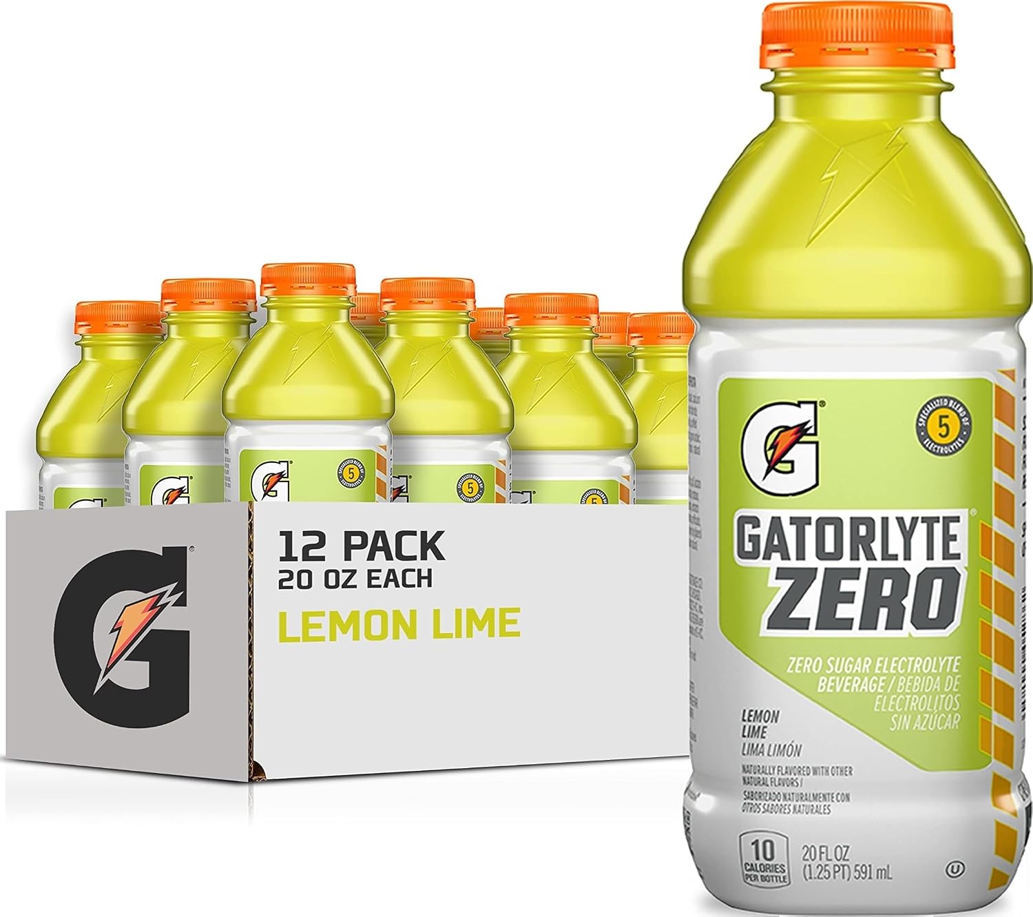 Gatorlyte Zero Sugar Rapid Rehydration Electrolyte Drink, Lemon Lime, 20 fl oz Bottles (12 Pack), Specialized Blend of 5 Electrolytes, Zero Sugar, 15 Calories, No Artificial Sweeteners, No Artificial Flavors, Gatorade, Hydration