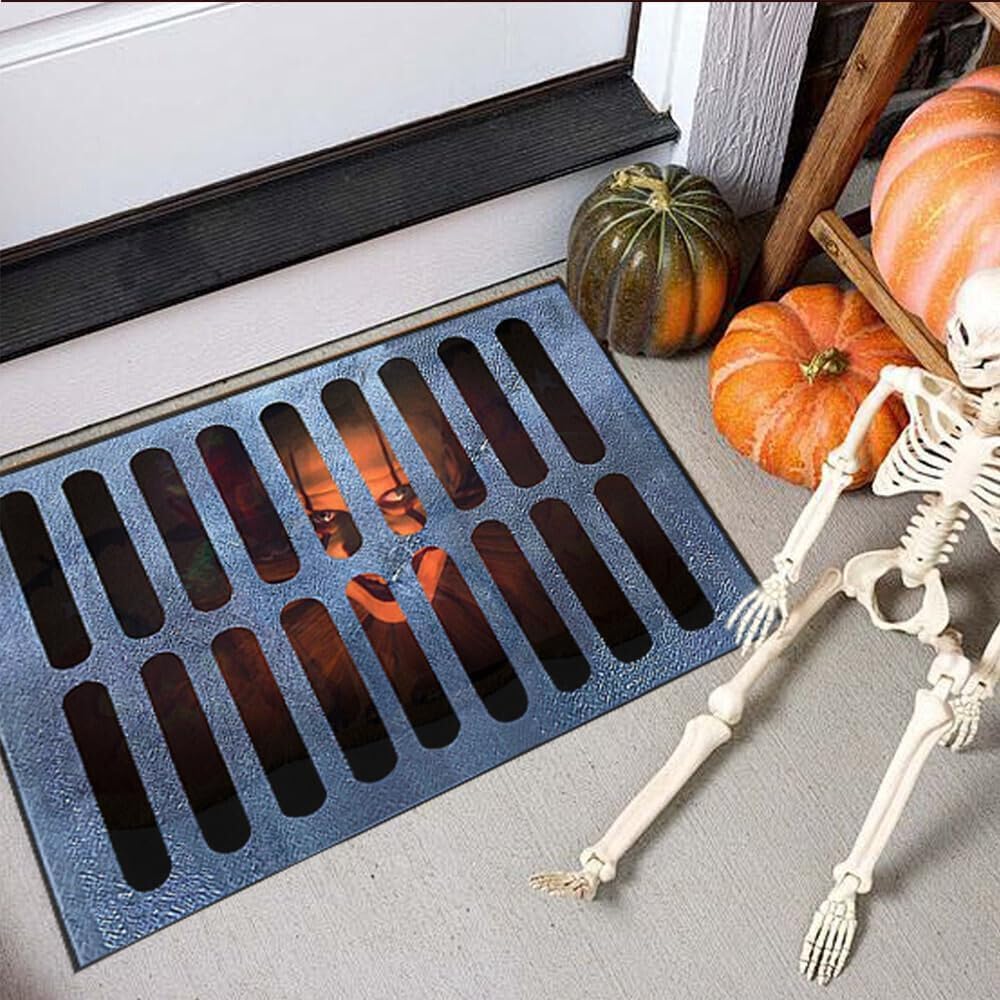FENGSHENG-SHOP Halloween Door Mat, Spooky Clown Floor Doormat,Washable Scary Door Mat for Halloween Scary Clown Bath Mat,Anti-Slip Welcome Door Mats Stereo Vision Carpet Suitable 40 * 60cm