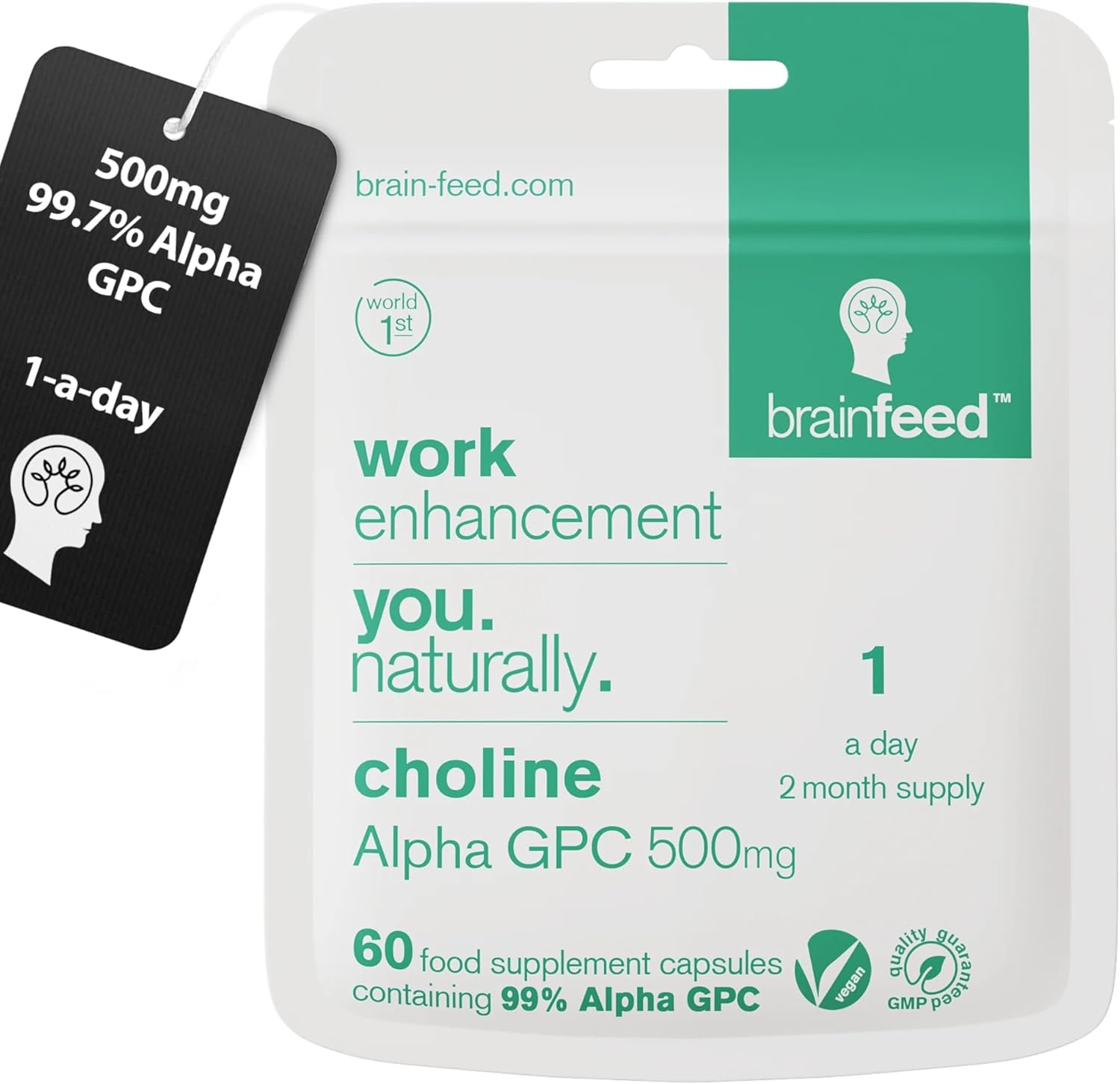 Alpha GPC Capsules (60) | 1-a-Day | 99.7%* Alpha-GPC Choline Supplement | 500mg | Nootropic Alpha Brain Supports Memory & Cognition | Acetylcholine Supplement