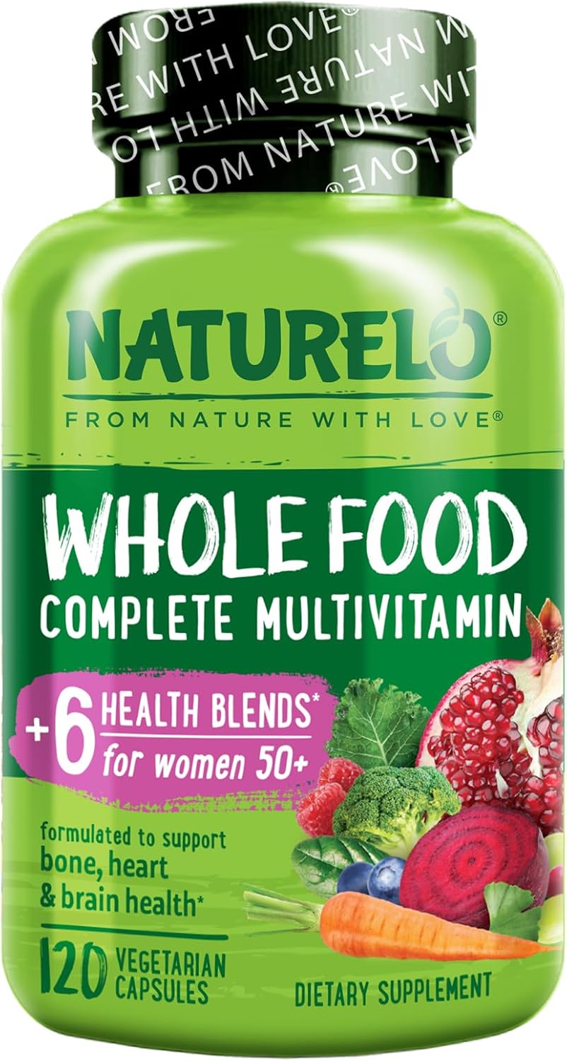 NATURELO Whole Food Multivitamin for Women 50+ (Iron Free) with Vitamins, Minerals, & Organic Extracts - Supplement for Post Menopausal Women Over 50 - No GMO - 120 Vegan Capsules