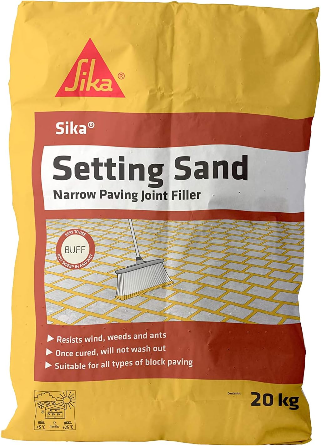 Sika Setting Sand – Ideal For Filling Narrow Paving Joints – Resists Weeds – Sets Hard – Moisture Curing – Buff – 20kg
