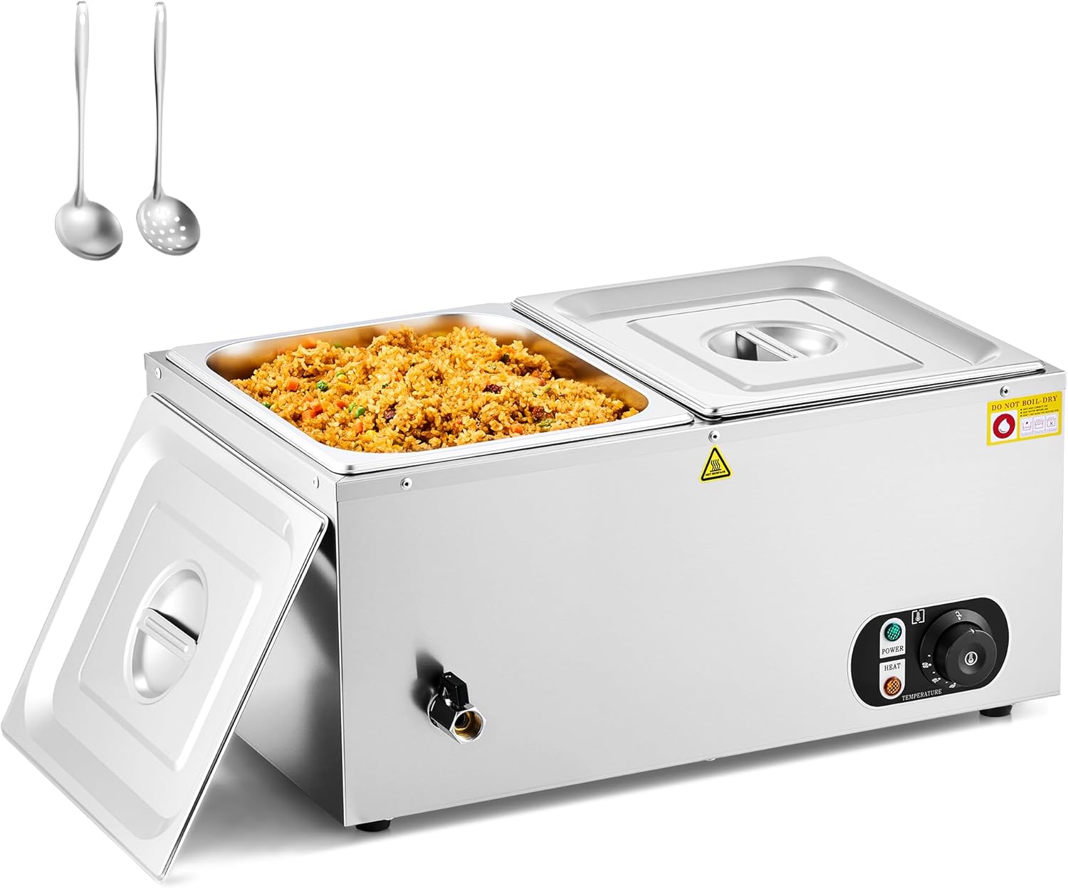 WILPREP Single-Well Commercial Food Warmer with Two 1/2 Pans, Electric Warmer for Food with Adjustable Temp. & Automatic Shutoff, Stainless Steel Food Heating Unit for Buffet Food Truck Hotel Catering