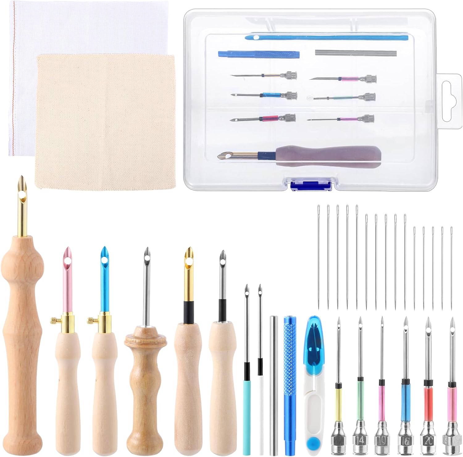35 Pcs Punch Needle Kit, Punch Needle Tool Adjustable Punch Needle Embroidery Kits Include Wooden Handle Embroidery Pen Set, Big Eye Needles, Punch Needle Cloth - Valentines Gifts for Adults Beginne
