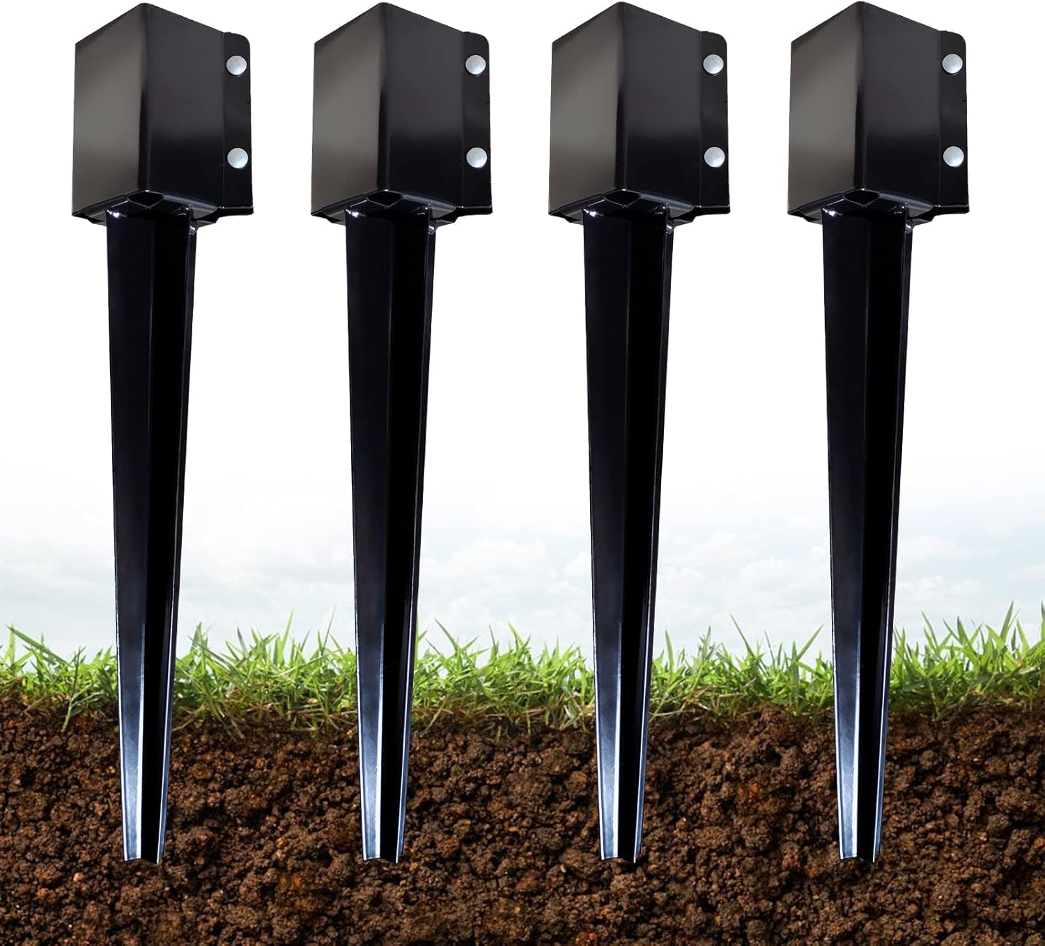 ARIFARO Fence Post Anchor Support Holders - Suitable for 90 mm x 90 mm, Pack of 4, 61 cm Height Total