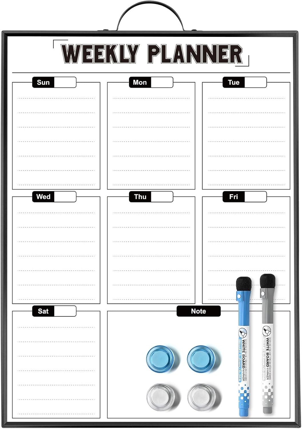 Weekly Planner Dry Erase Calendar for Wall Hanging, 16"x12" Aluminum Frame Whiteboard Calendar with Handle, Portable White Board as Office to Do List, Meal Planner for Home Kitchen